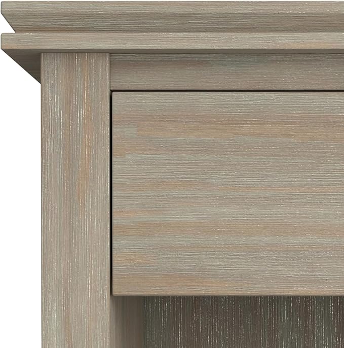 SIMPLIHOME Artisan Bedside Table - 24 inch Wide Solid Wood Nightstand Table in Distressed Grey, Contemporary Bedroom Side or End Table with 1 Drawer, Open Shelf Storage and Bronze Knobs