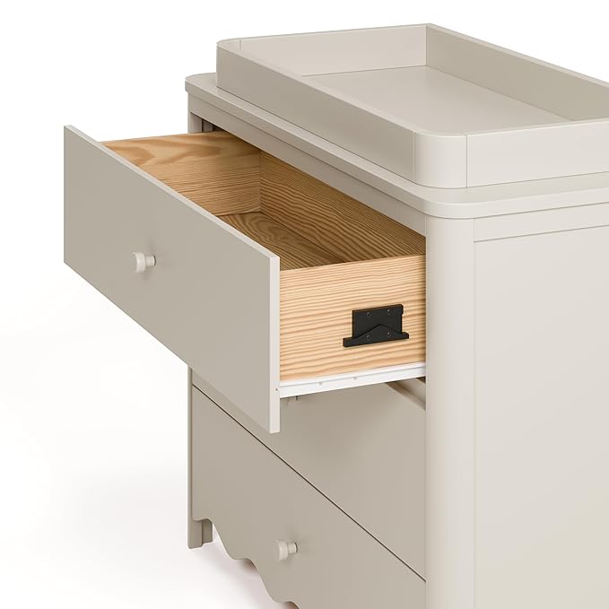 Storkcraft Casablanca 3 Drawer Chest with Removable Changing Topper (Frosted Oat) – GREENGUARD Gold Certified Wood Dresser for Baby & Kids, Interlocking Drawer System for Safety