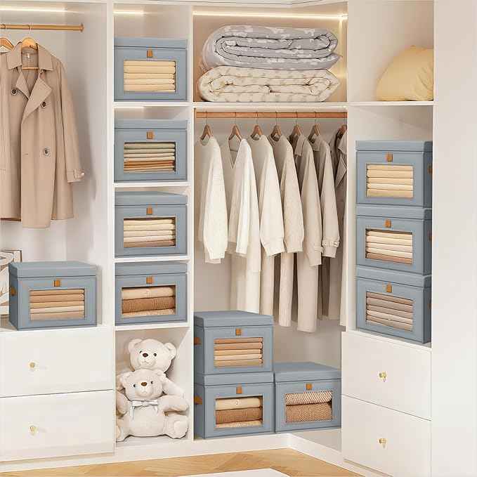 Small & Large Fabric Storage bins - Collapsible Storage Bins with Open Window, 4 Pack Closet Baskets for Shelves