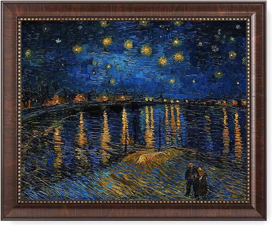 DECORARTS - Vincent Van Gogh Starry Night Over The Rhone Framed Wall Art, Giclee Print with Antique Brown Frame for Living Room or Dining Room Decor, Picture Size 20x16 Total 23x19 Made in USA