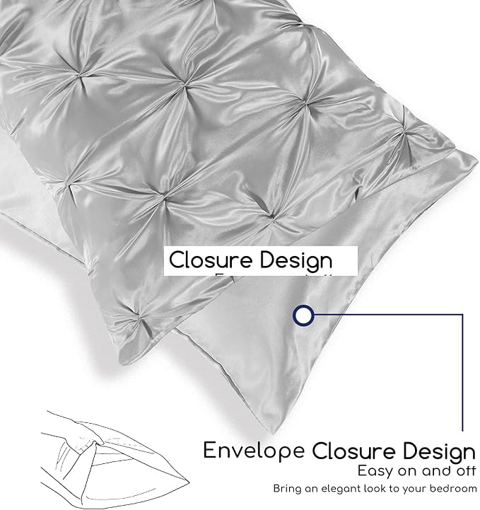 MR&HM Satin Comforter Twin 5 Pieces - Luxurious Pinch Pleat Bedding Set with Comforter, Flat Sheet, Fitted Sheet, Pillowcase & Sham, Super Silky Soft Bed Set for All Season (Twin, Silver Grey)