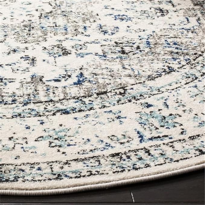 SAFAVIEH Evoke Collection Area Rug - 4' Round, Ivory & Grey, Shabby Chic Oriental Medallion Design, Non-Shedding & Easy to Clean, Ideal for Living Room, Bedroom, Dining Space (EVK220D)