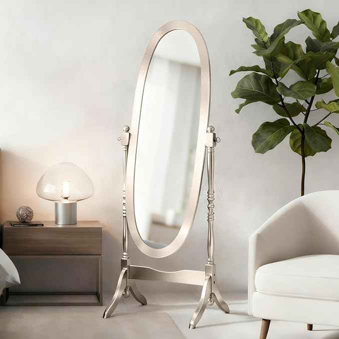Full Length Mirror with Stand, Vintage Style Wood Floor Cheval Mirror, Traditional Adjustable Free Standing Mirrors Full Length (Gold)