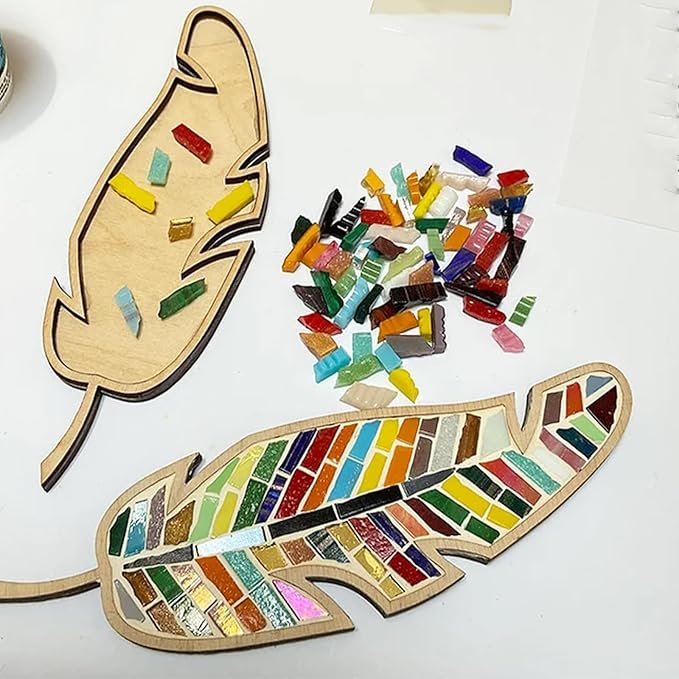 TATREBCRE DIY Mosaic Kit for Adults– Feather, Bird, Cat & Heart Designs – Christmas Gift Arts and Crafts Kit with Grout & Tools – Easy Mosaic Craft for Beginners (Colorful Feathers)