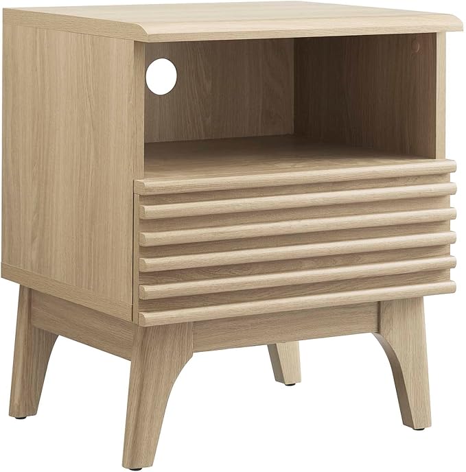 Modway Render Mid-Century Modern, One-Drawer Nightstand, Oak