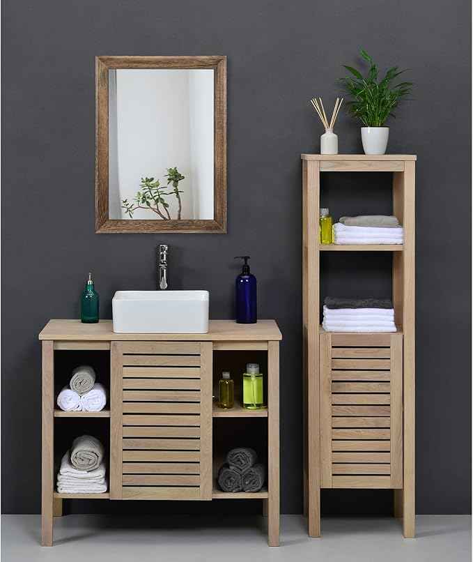AAZZKANG Rustic Wood Mirror Rectangle Decorative Wall Mirrors with Frame for Bedroom Living Room Bathroom Entryway Hanging Small Brown