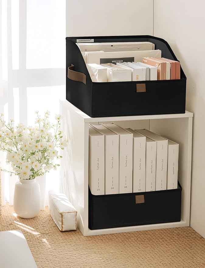 StorageWorks Closet Storage Bins, Trapezoid Organizer Box for Shelves, Fabric Clothes Bin, Foldable Organizing Baskets with Handles, Small, Black, 3-Pack