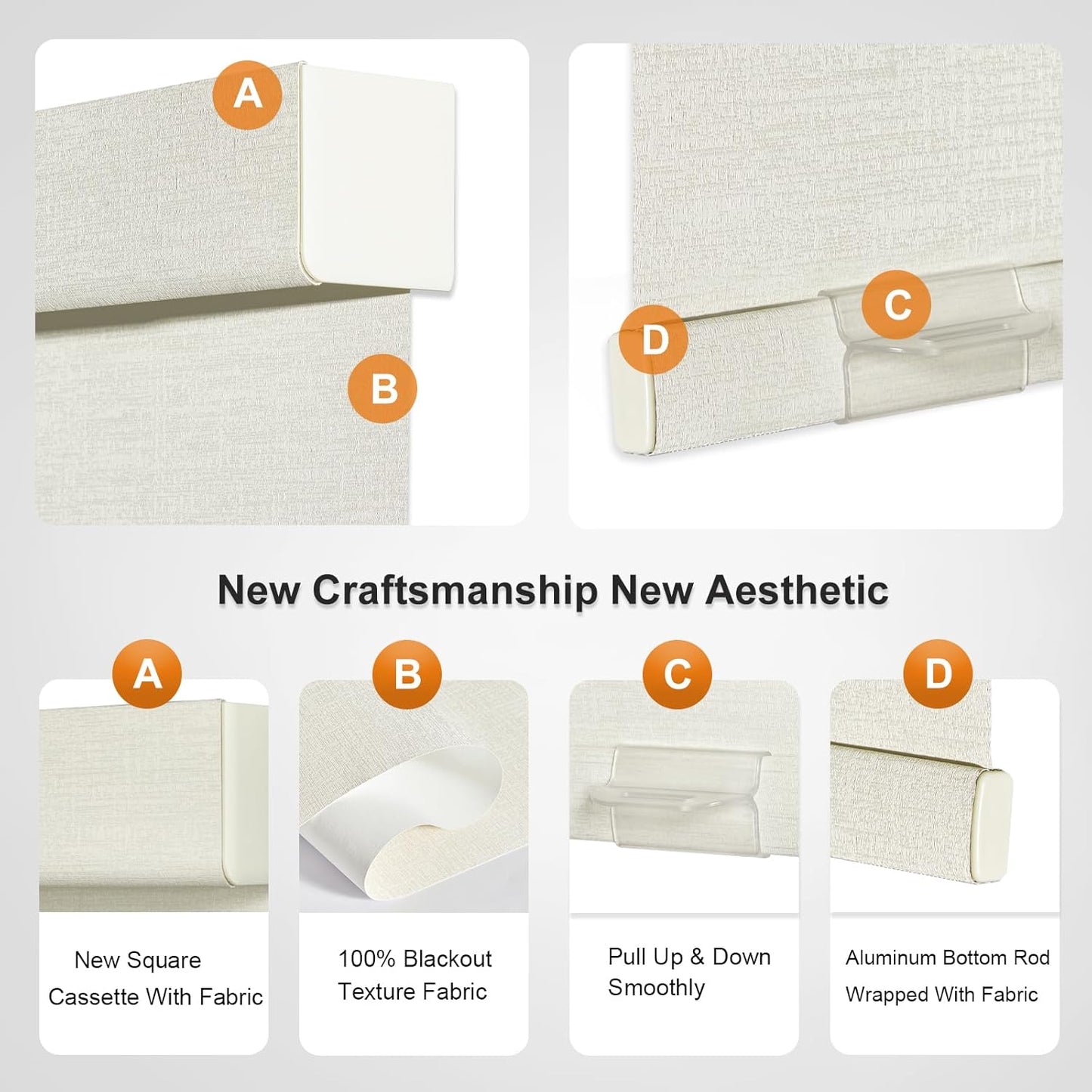 Persilux Blackout Shades for Windows Cordless Roller Blinds, Roller Windows Shades for Home with Fabric Attached Valance, UV Protections Easy Installation for Door/Office, Limestone(59.5" W x 56" H)