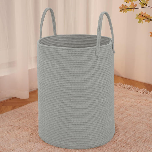 Large Woven Laundry Basket Hamper,100L Cotton Rope Storage Bin for Blankets,Toys and Clothes,Decorative Tall Nursery Hamper for Living Room,Baby Nursery,Bathroom and Bedroom,Grey