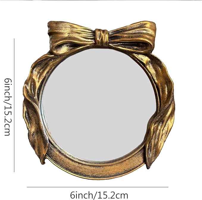 Vintage Round Vanity Desk Mirror - 6x6Inch Wall-Mounted & Tabletop Decorative Ornate Gold Accent Retro Makeup Mirror for Bedroom Dresser Living Room Bathroom Dorm Champagne Gold