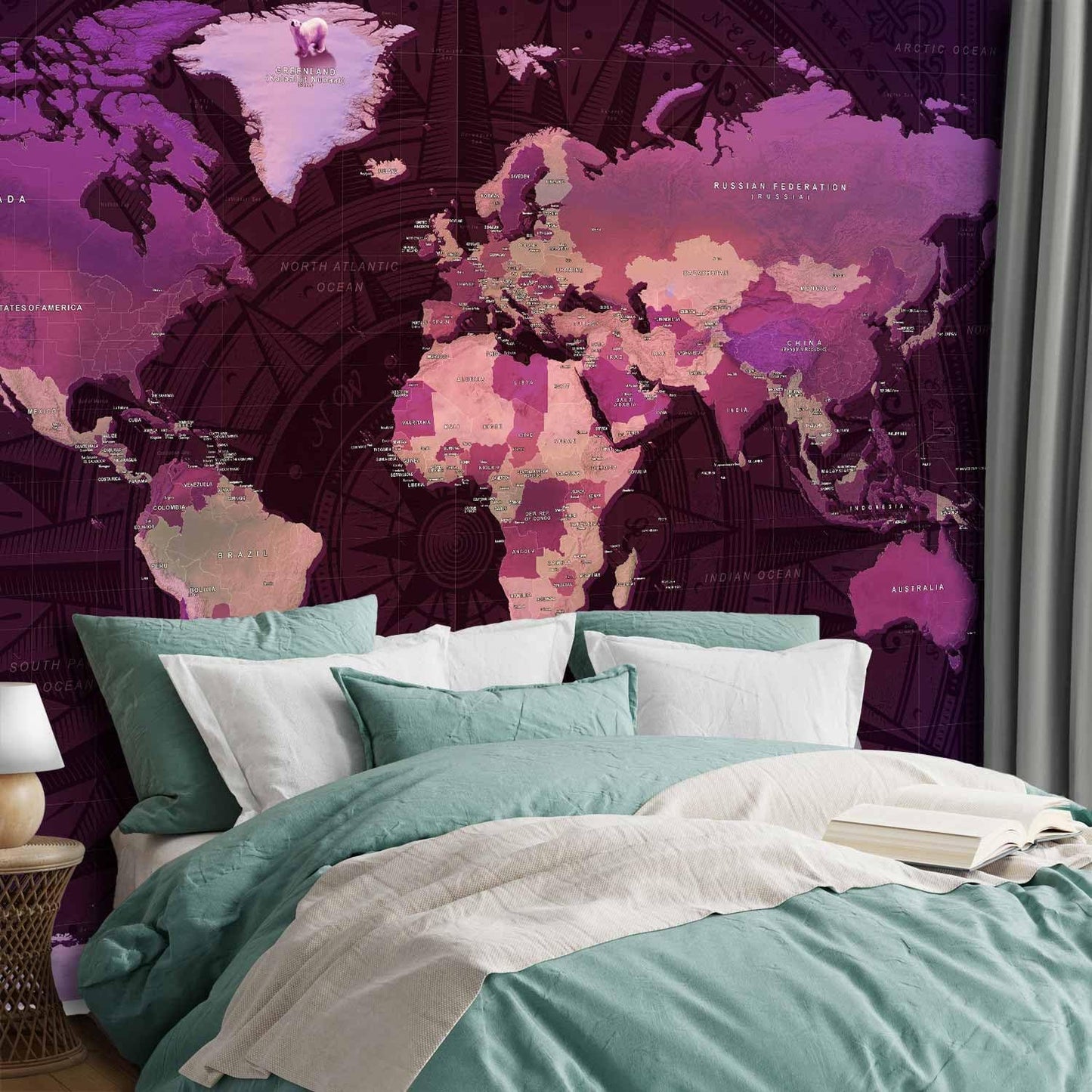 artgeist Premium Wall Mural World Map 138x101 in - XXL Non-Woven Wallpaper Fleece Wall Decor Photo Print Picture Image Design Home Map of The World k-A-0273-a-a