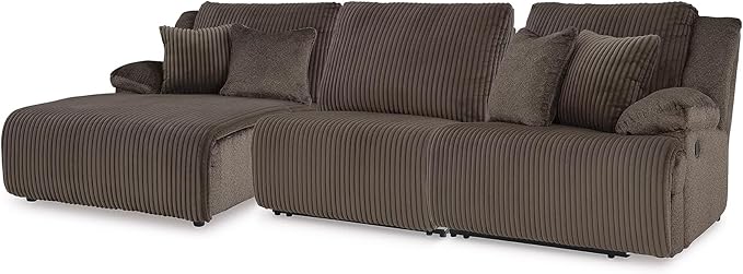 Signature Design by Ashley Top Tier Casual Manual Reclining Left-Arm Facing 3-Piece Sofa Chaise Sectional with 4 Accent Pillows, Dark Brown