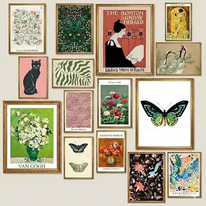 LANCHI95 15 Pcs Eclectic Wall Decor, Modern Eclectic Home Decor, Retro Maximalist Decor Aesthetic, Vintage Wall Art Prints, Colorful Boho Gallery Prints for Bedroom Dorm (Unframed)