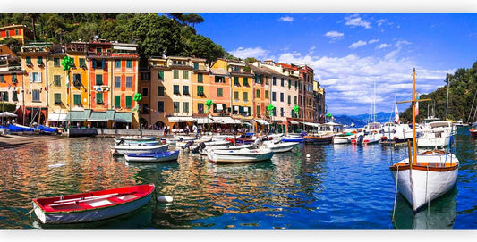 artgeist Wall Mural Architecture 216x98 in - XXL Non-Woven Corner Wallpaper Fleece Angle Wall Decor Photo Print Picture Image Design Modern City Lake Boat Like Painted d-B-0297-a-a