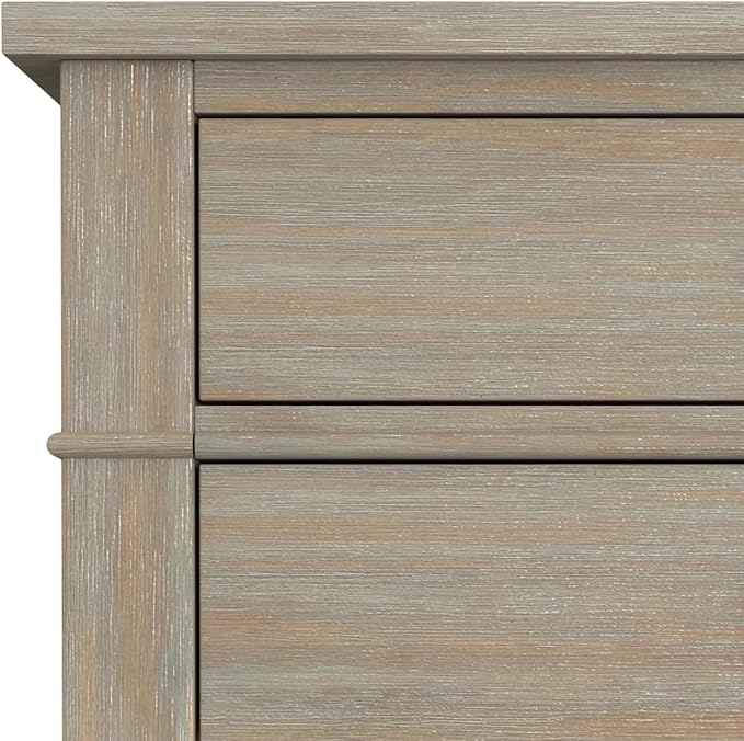 SIMPLIHOME Carlton Bedside Table - 24 inch Wide Solid Wood Nightstand Table in Distressed Grey, Transitional Bedroom Side or End Table with 2 Drawers, Open Storage Shelf and Bronze Hardware