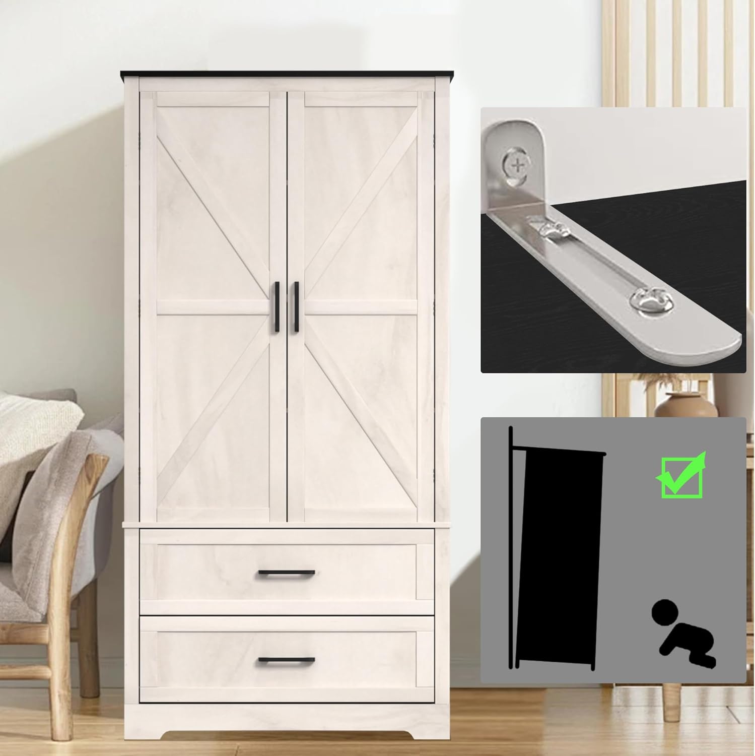 71" Kitchen Pantry Storage Cabinet, Barn Doors Tall Storage Pantry Cabinet with Drawers & Adjustable Shelf, Modern Farmhouse Cupboard Wood Pantry for Kitchen, Living Room, Dining Room, Oak Beige - Décor Diaries