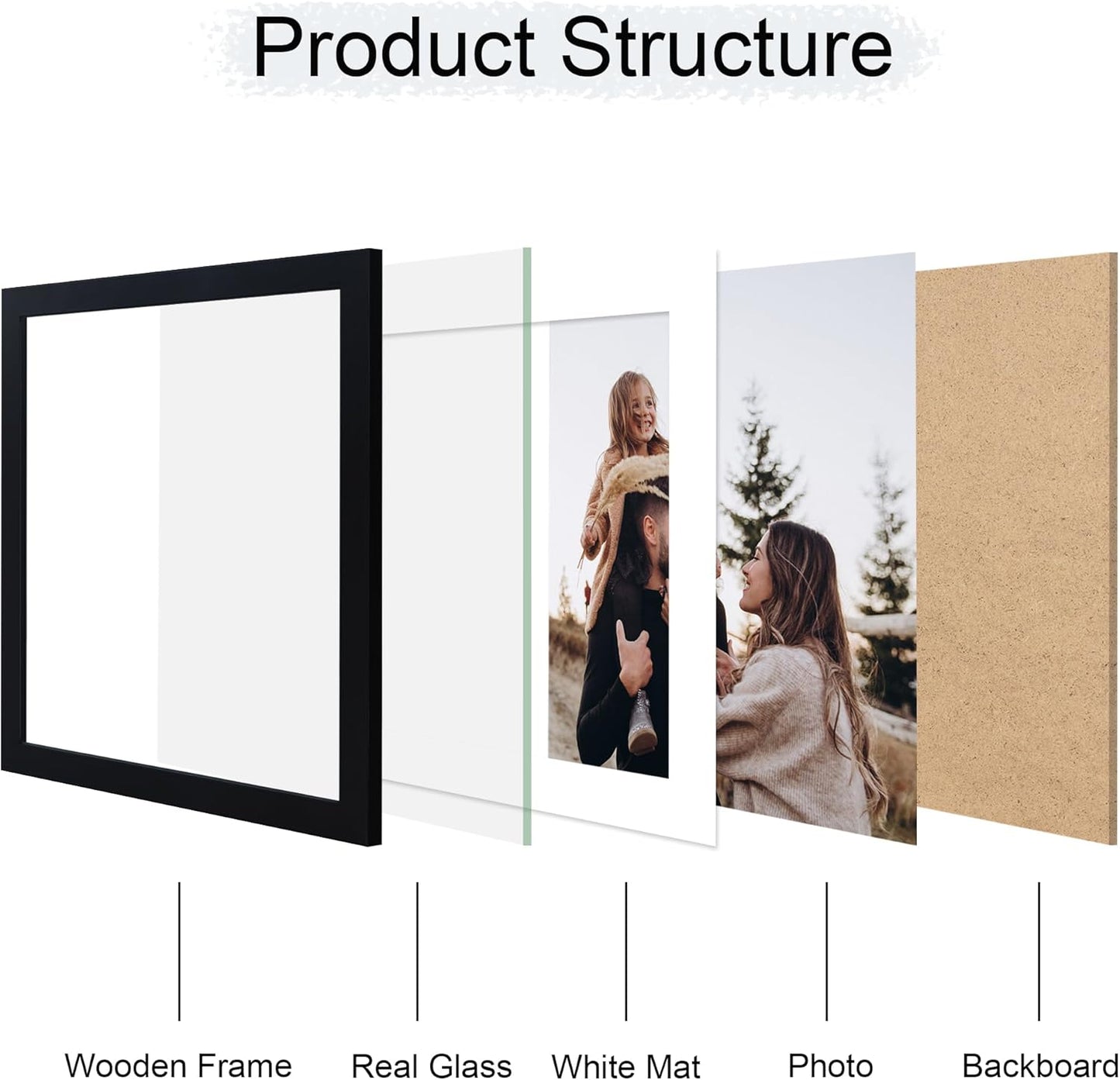 12x12 Picture Frame Set of 4, 12 x 12 Wood Photo Frames with Mat for 10x10 or 30x30cm Diamond Painting Art, Wooden Frame with Real Glass Cover for Wall and Tabletop Display,Black