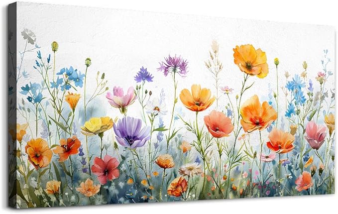 Wapluam Vintage Wildflower Canvas Prints Painting Large Wall Decor For Living Room Wall Art For Bedroom Office Decoration Flowers Pictures Artworks Ready To Hang Modern Aesthetic Framed Home Decor