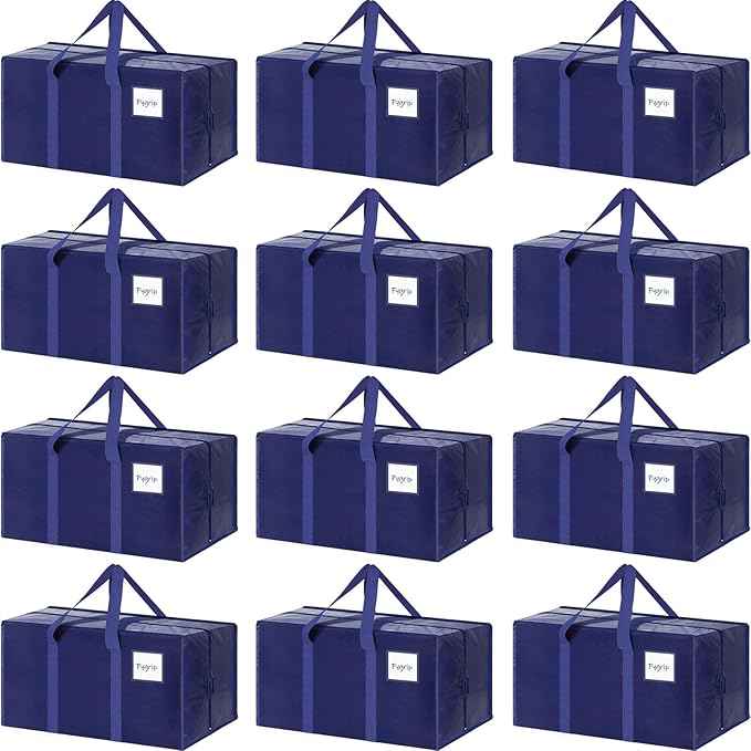 12 Pack Extra Heavy Duty Large Moving Bags with Strong Zipper & Comfortable Handles, Sturdy & Durable Clothes Storage Bags Totes Bins, Packing Moving Boxes for College Supplies, Dark Blue