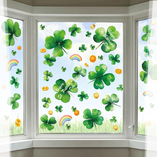 8 Sheet St Patricks Day Window Clings Shamrock Window Decorations for Glass Windows, Irish Saint Patricks Day Window Stickers for Kids Home School Office Spring Party Supplies
