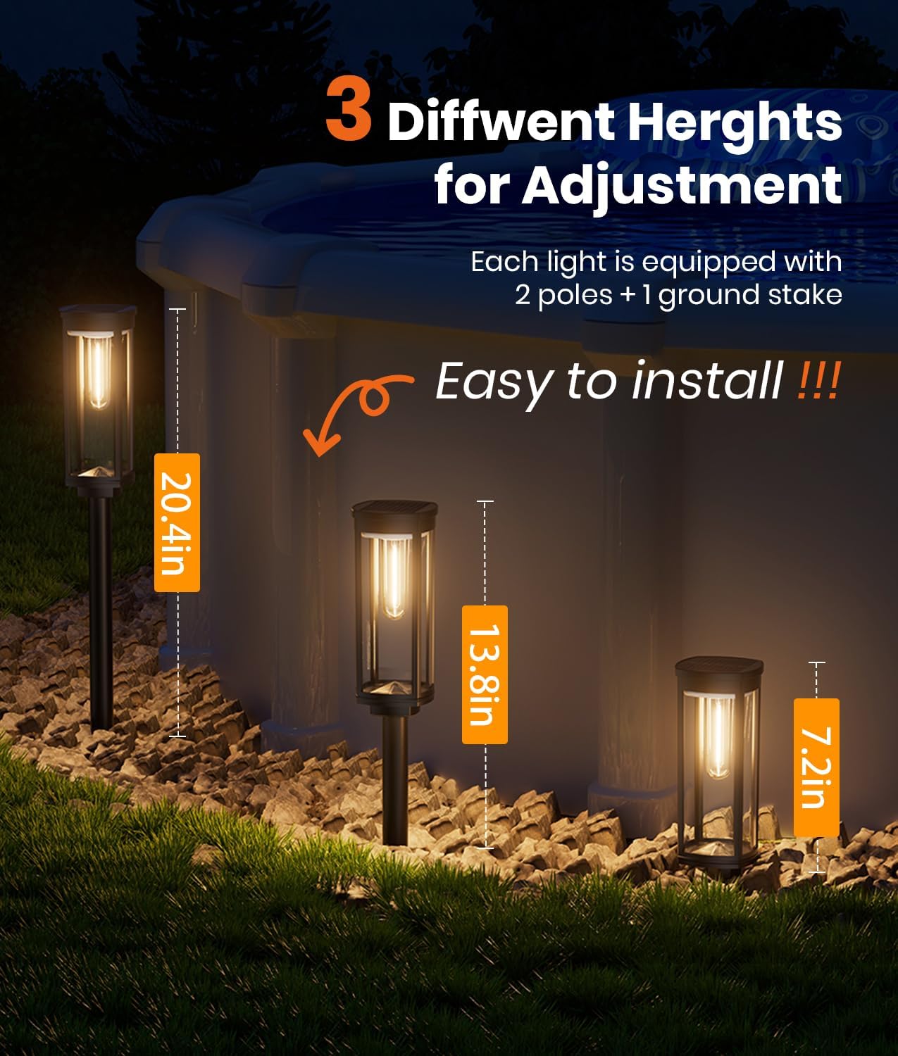 Solar Pathway Lights Outdoor Solar Lights Outdoor, IP65 Waterproof Auto On/Off Solar Garden Lights Solar Powered Landscape Lighting for Yard Walkway Driveway Pathway (Warm White, 2pack)