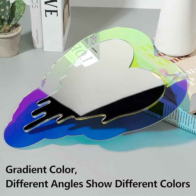 Irregular Wall Mirror Wavy Acrylic Rainbow Mirror Room Decor Aesthetic Mirrors Amorphic Vanity Retro Mirrors for Bedroom Living Room Bathroom Entryway Wall Decor, (Melting Heart Style, 13.5 x 12 Inch)