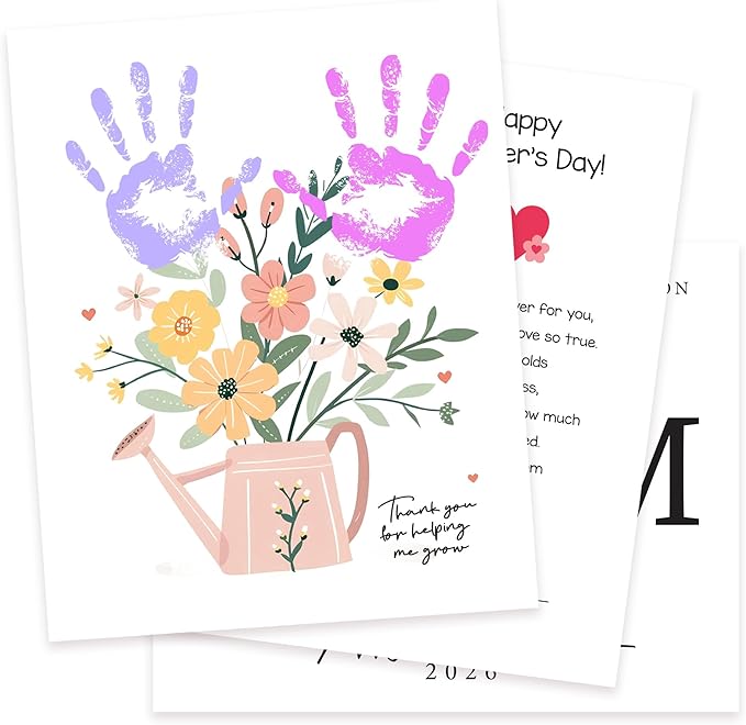 DIY Mothers Day Gifts from Kids Daughter, Pack 3 Mother’s Day Handprint Art Craft DIY Gift, Floral Bouquet Keepsake, Best Mom Ever Gifts, Meaningful Personalized Gift for Mom, Grandma from Daughter Son