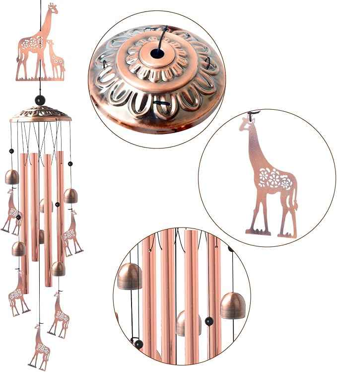 JOBOSI Brass Giraffe Wind Chime, for Women,Giraffe Wind Chime Outdoor, Handmade Metal Garden Wind Chimes,Melodic Weatherproof, Gift for Mom/Grandma