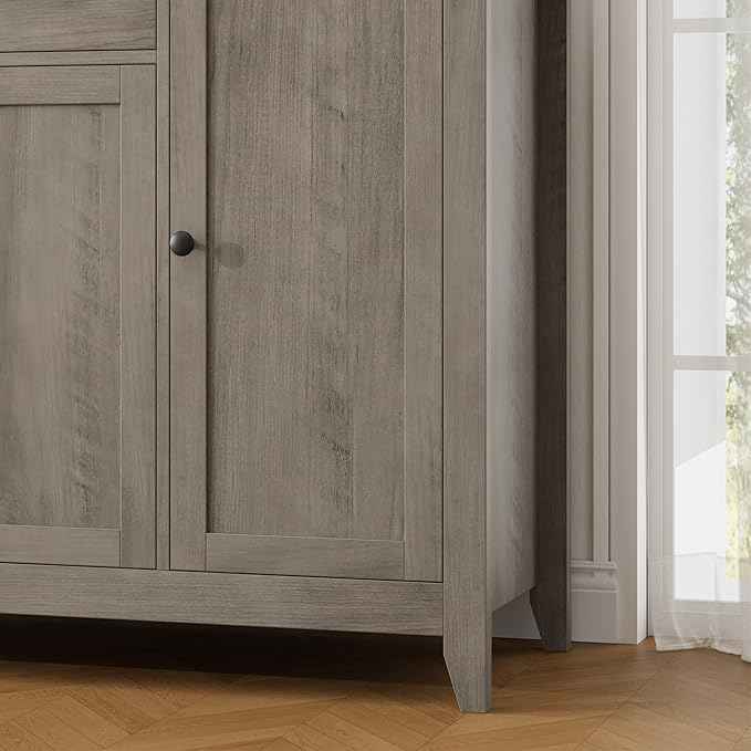 HORSTORS 55" Buffet Cabinet with Storage, Kitchen Buffet Sideboard with Drawers, Large Storage Cabinet with Doors and Shelves, Modern Farmhouse Coffee Bar for Kitchen, Dining Room, Living Room, Grey