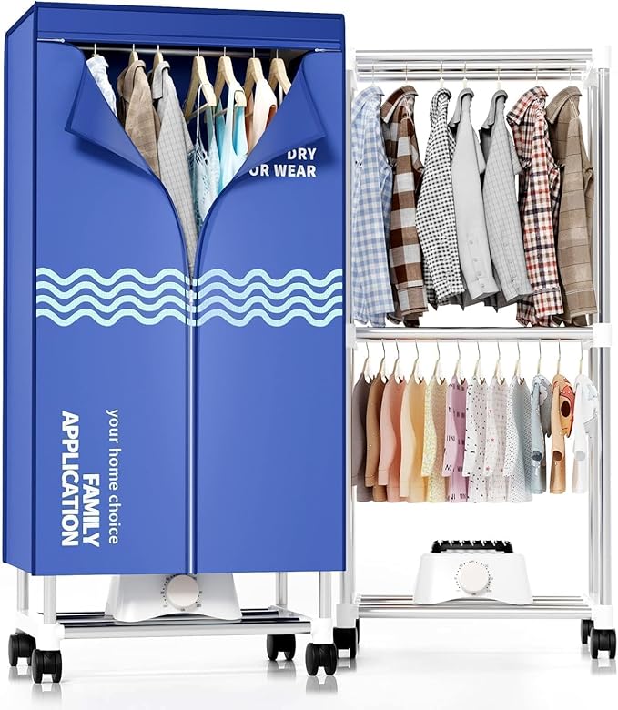 Clothes Dryer, Portable Drying Machine with Timer, 60inch Laundry Drying Wardrobe with Large Capacity, Electric Dryer/Rack for Home | Appartments (Blue ZU1)