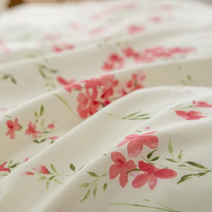 Girls Pink Floral Comforter Set Twin XL Boho Garden Floral Bedding Comforter Set Fluffy Soft Microfiber Flowers Comforter with 2 Pillowcases Chic Vintage Botanical Comforter Set All Season Twin XL