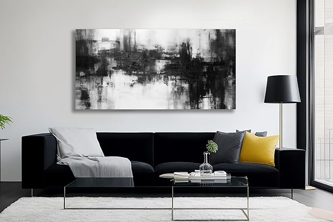VHMING Black Abstract Wall Art Decor Black and White Painting Pop Culture Wall art Rock Room Decor Art Canvas Wall Decoration Artwork for Bedroom Home Office Dining Room Decoration 24"x48"