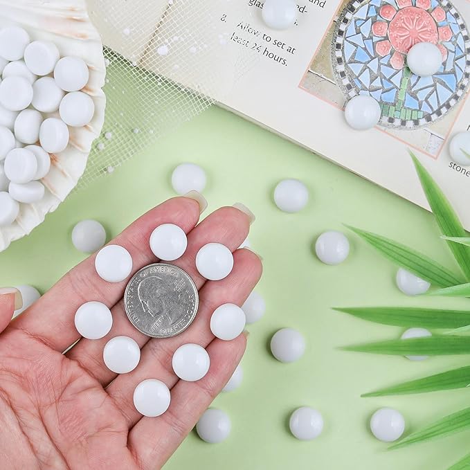 Artspac Glass Mosaic Tiles for Crafts Bulk,150g Round Mosaic Glass Pieces,White Mosaic Tiles for DIY Garden Crafts Supplies, Crafts Ornaments