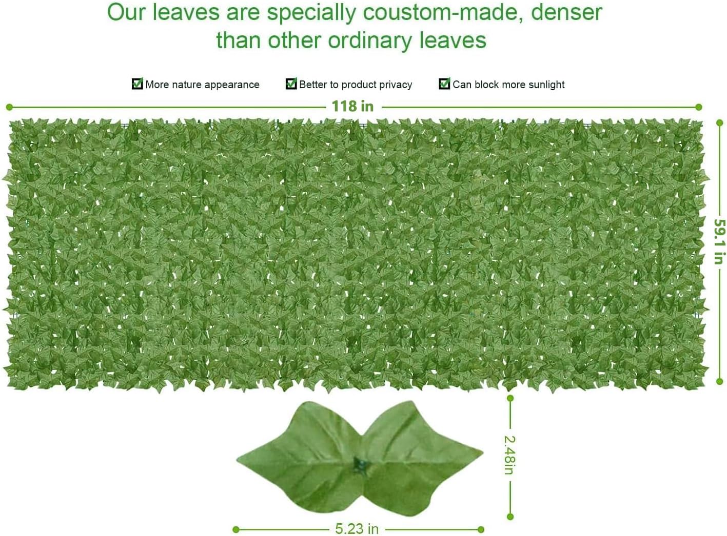 Artificial Ivy Privacy Fence Wall Screen,120x60 in in in UV-Anti Faux Greenery Backdrop Ivy Vine Leaf Hedges Fence Panels for Patio, Balcony, Garden, Backyard Indoor Outdoor Green Wall Decor