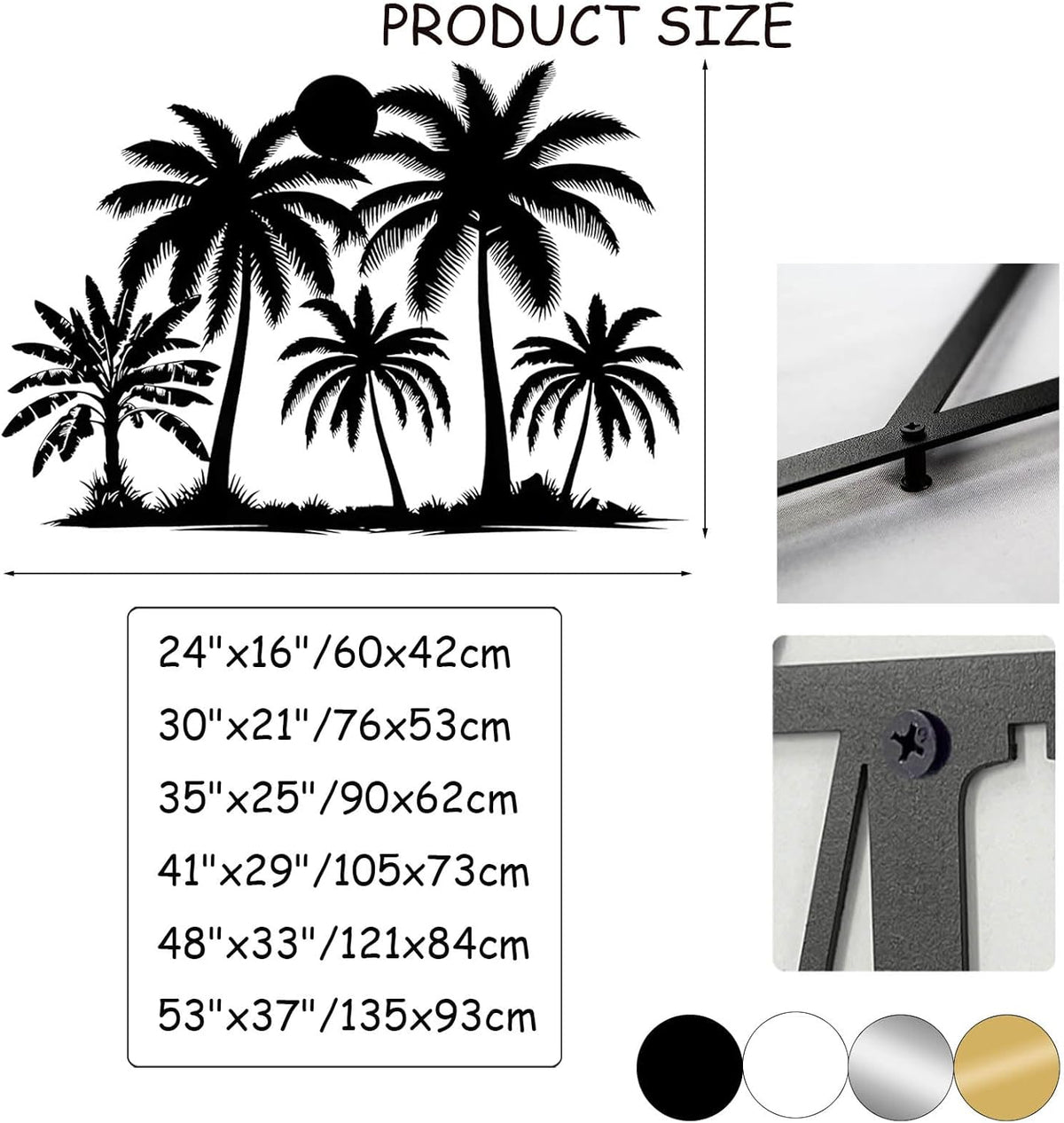 Tuglona Metal Palm Tree with Sunset Wall Decor, Tropical Palm Tree Metal Wall Art, Tropical Wall Decor, Sun Wall Art, Beach Wall Decoration, Coastal Trees Wall Hanging (Black, 53"x37"/135x93cm)