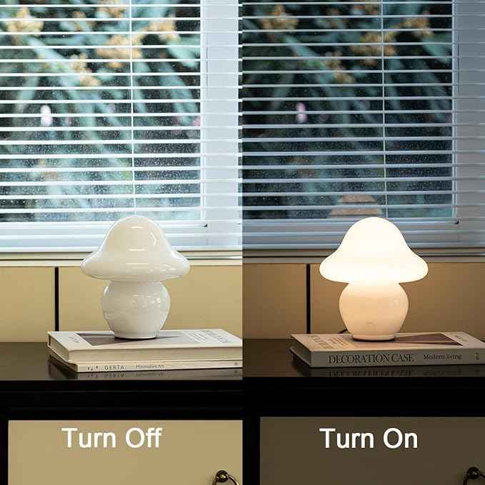 Mushroom Lamp Glass Mushroom Table Lamp for Bedrooms, Living Room, Aesthetic Lamps for Bedroom, Cute Bedside Lamp