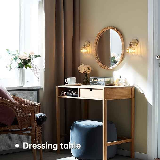 Vintage Wall Sconces Set of 2 with Amber Tulip Glass Lampshade 180 Degree Adjustable Brass Sconces Hradwired Modern Wall Lighting Fixture with Switch for Bedside Bedroom Doorway