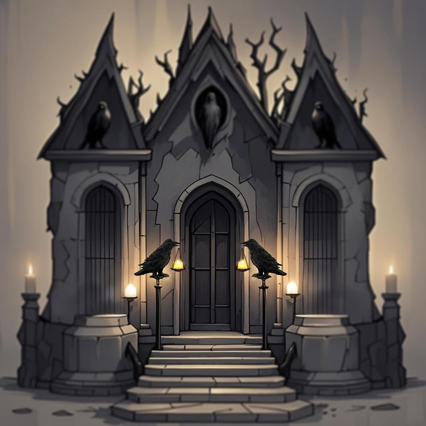 Raven Gothic Home Decor Fake Crow Light Holder Raven Lamp Tealight Candle Holder Resin Raven Statue 2PCS