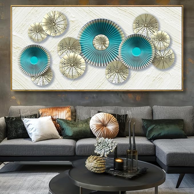 Wall Art Simple Wall Decor Teal Blue and Yellow Canvas Painting Abstract Wall Art for Bedroom Living Room Dining Room Home Office Decor 24"x48" with Framed