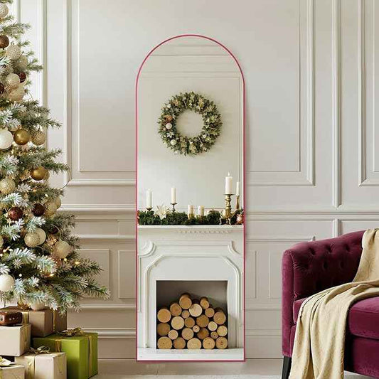Anpark 19"x57"Arched Full Length Mirror, Full Body Mirror with Stand, Aluminum Frame for Bedroom & Hanging Leaning Modern Simple Home Decor Shatter-proorf Nano Glass Wall Living Room Cloakroom, Pink