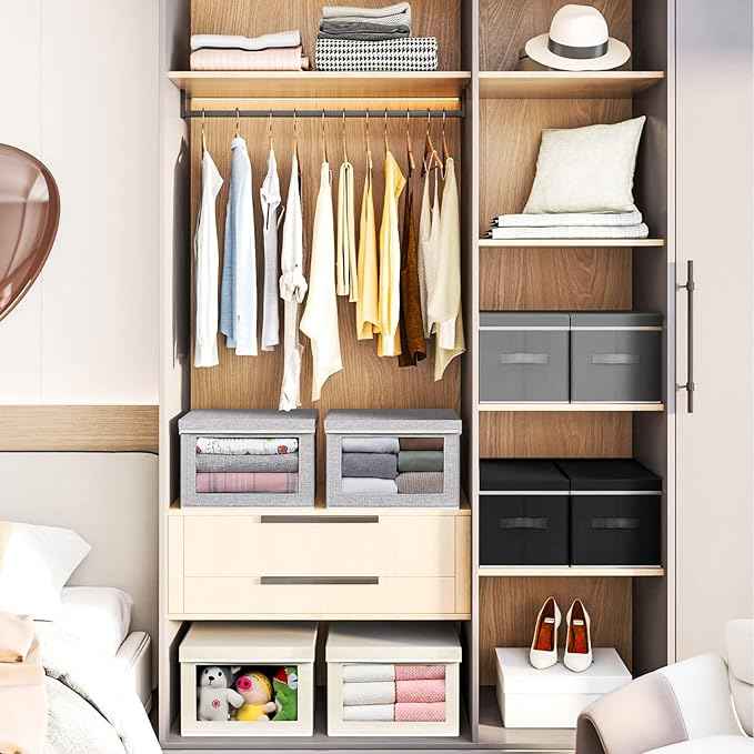 Storage Baskets, 4 Packs Large Storage Bins with Lids Window, Large Fabric Storage Baskets Bins for shelves