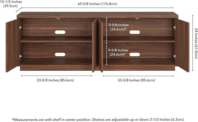 Henn&Hart Fluted TV Stand for TVs up to 75" with 2 Concealed Ribbed Storage Cabinets and Adjustable Shelves for Living Room, Family Room, or Office, Medium Walnut