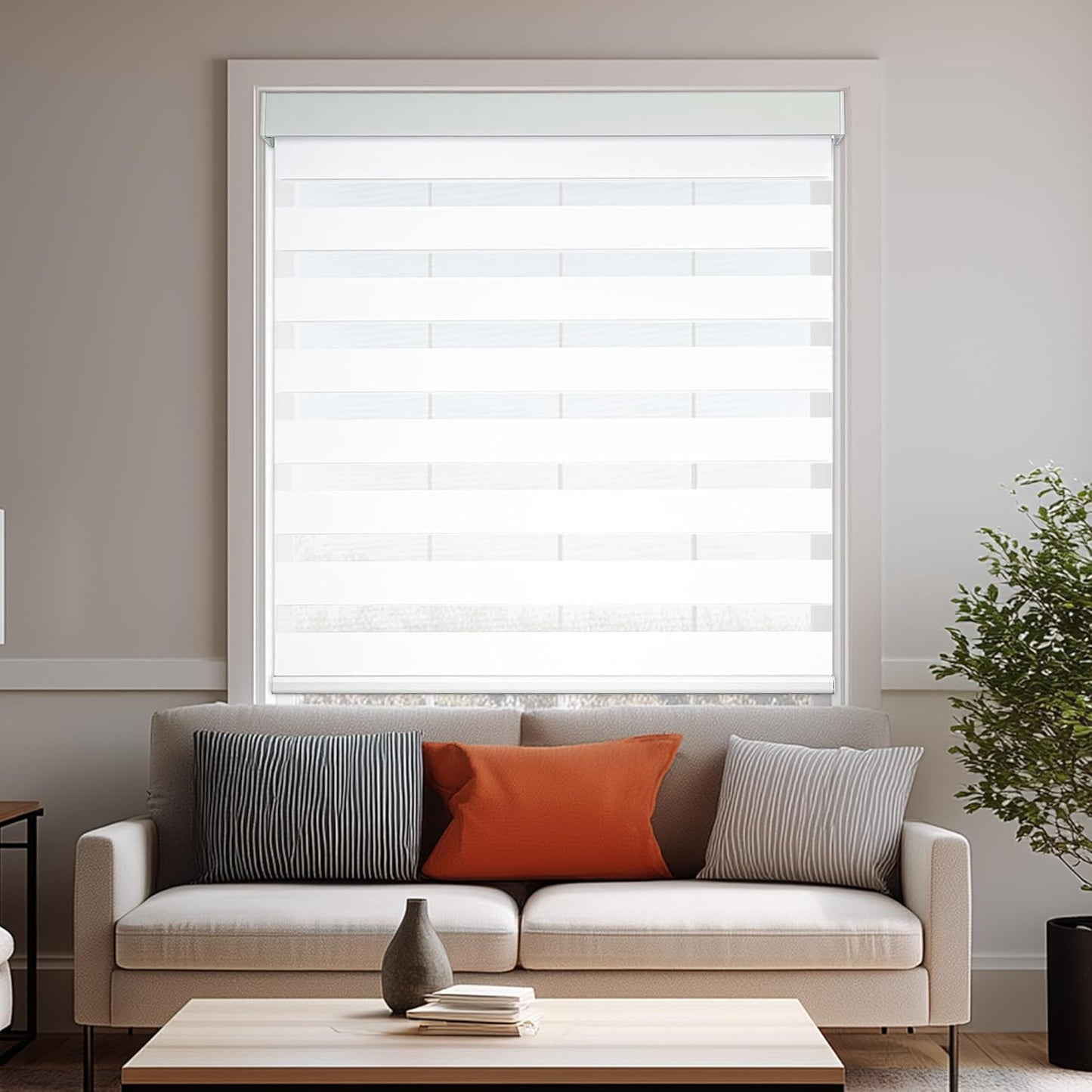 HESTIA Cordless Zebra Blinds Light Filtering Roller Shades Blackout Indoor Window Blind for Home Office,White,28" W x 60" H