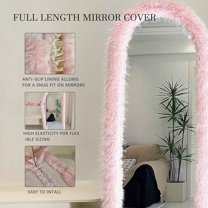 Fluffy Mirror Frame Cover for Arched & Full-Length Mirrors (59"x16") – Stretchy, Non-Slip Fit, 6 Neutral Colors – Soft & Durable Décor (Mirror Not Included)