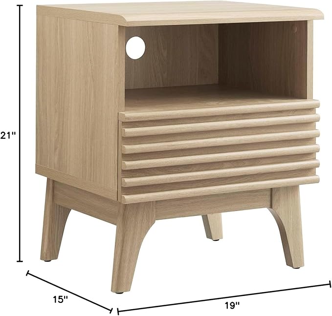 Modway Render Mid-Century Modern, One-Drawer Nightstand, Oak