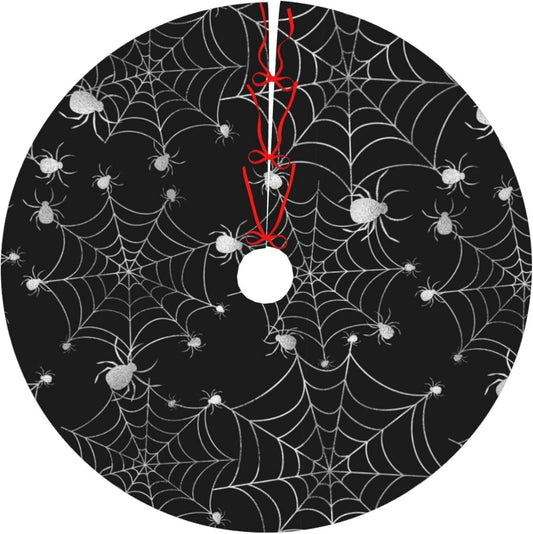 Christmas Tree Skirt,Sliver Spider Web Xmas Tree Skirt Rustic Farmhouse Tree Skirt for Christmas Decor Xmas Holiday Home Party Decorations48