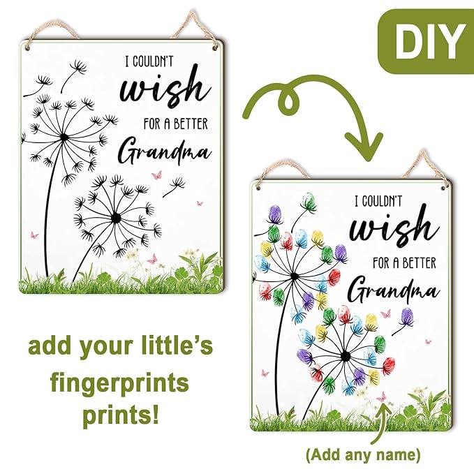 Dandelion DIY Fingerprint Art Hanging Sign, Mothers Day Fingerprints Craft, Baby's First Finger Print Mother's Day Mom Gifts, Project Memory Keepsake Kids Activity PreK Preschool (Wish Mom) -26