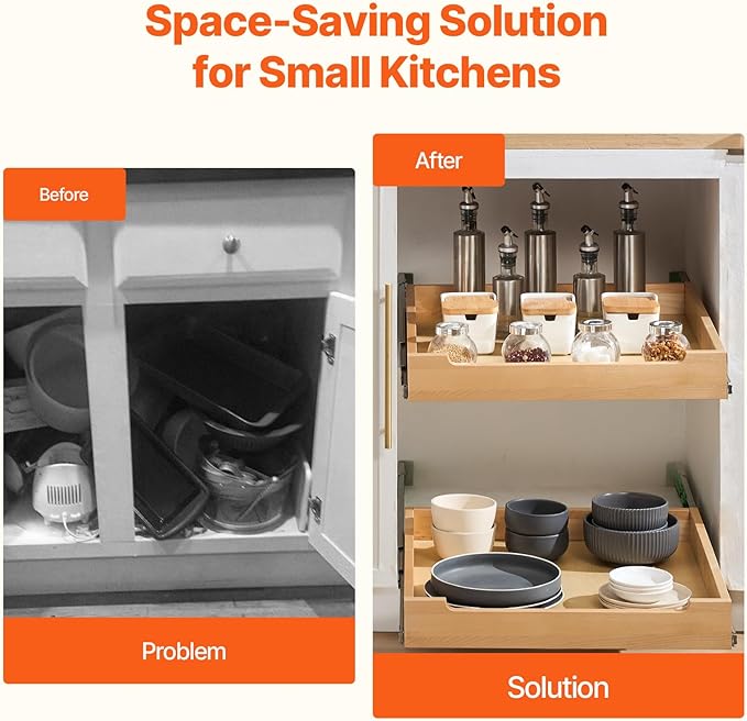VEVOR Pull Out Cabinet Organizer, 20"W x 21"D Cabinet Drawer, Soft Close Slide out Shelf, Heavy-Duty Sliding Wood Drawer, Bottom and Side Assembly Base Cabinet Organization for Kitchen Pantry Bathroom