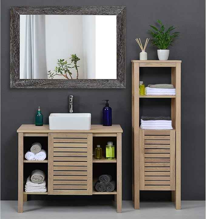 AAZZKANG Wall Mirror with Rectangle Wood Frame Large 26"x18" Rustic Decorative Hanging Mirrors for Bedroom Bathroom Living Room Home Office