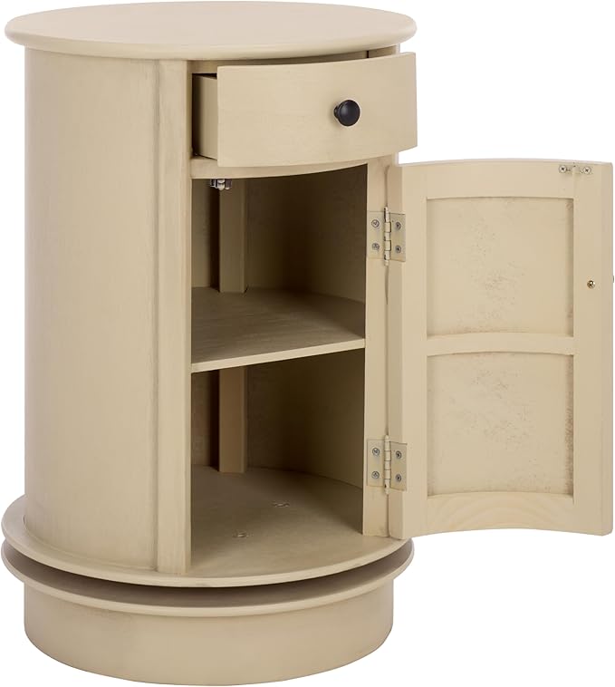 SAFAVIEH Home Collection – Tabitha Sand Accent Table, Round Swivel Side Table with 1 Drawer & Interior Cabinet Storage, Classic Pedestal Design, Fully Assembled (AMH5712G)